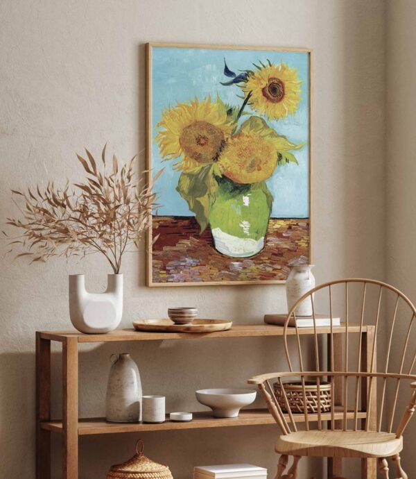 129 didelis paveikslas - Vaza su trimis saulėgrąžomis - Vincentas van Gogas