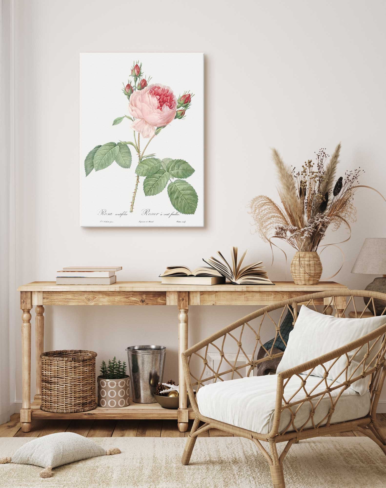 65 paveikslas darbo kambaryje ant drobes -paveikslas su gele - Šimtalapė rožė - Pierre-Joseph Redouté